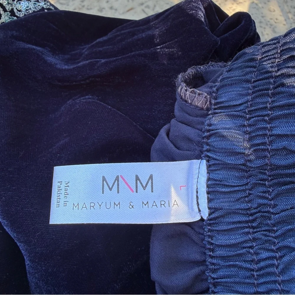 Maryum & Maria Midnight Blue Velvet Palazzo Pants Size Large - Picture 5 of 5